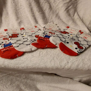 6 pair of Hello Kitty White Red ankle socks